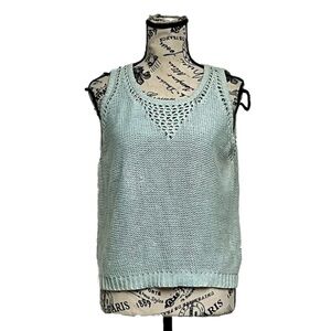 Crazy Horse Collection woman’s Blue Crochet Lightweight sweater Vest Cottegecore